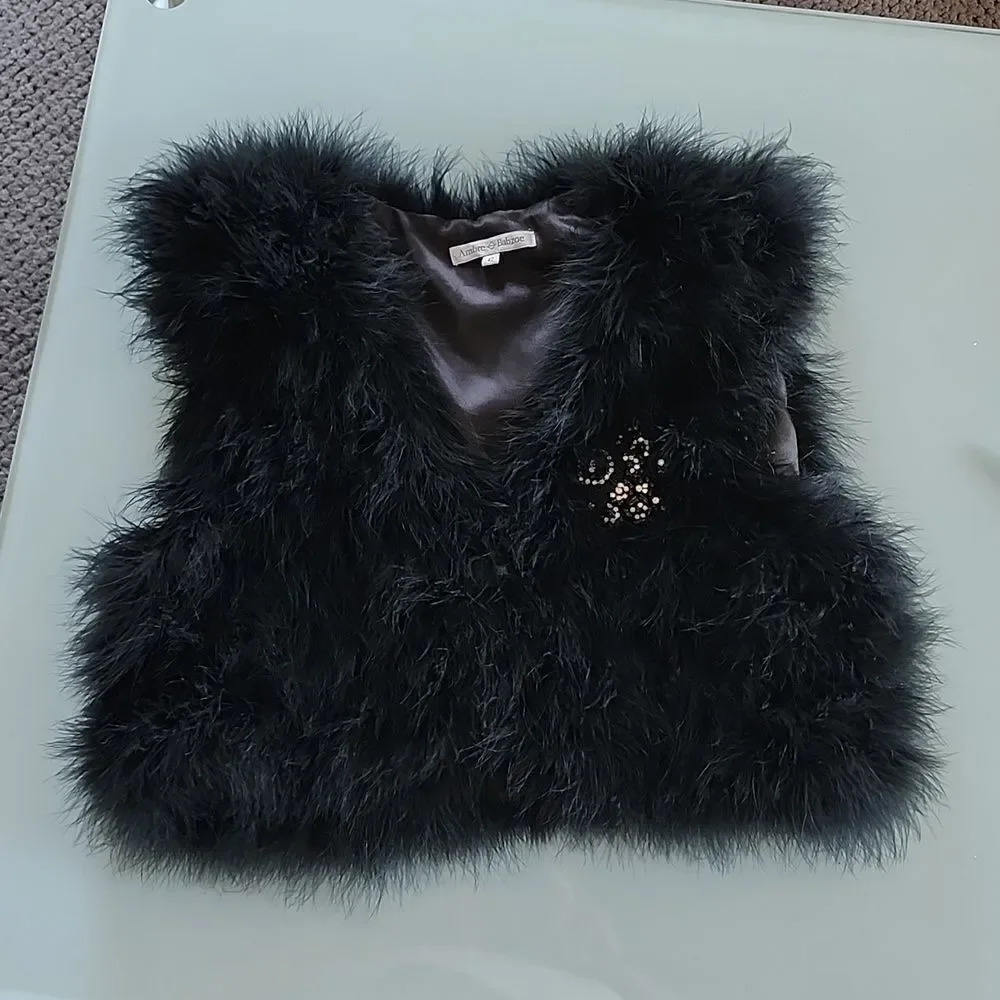 Ambre Babzoe 100%Turkey  Down Jeweled Feathered Mob Wife Witchy Avant Garde Vest